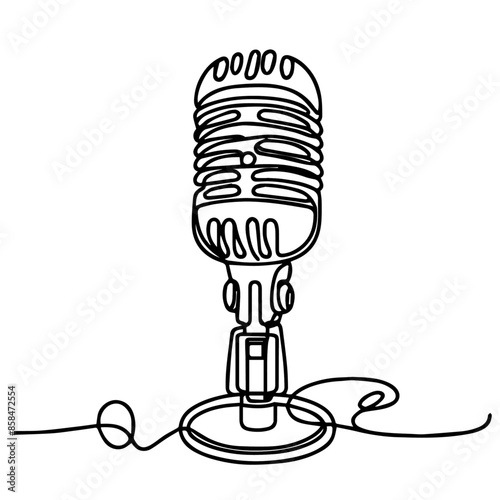 Continuous line drawing of microphone, microphone line art , microphone line art illustration