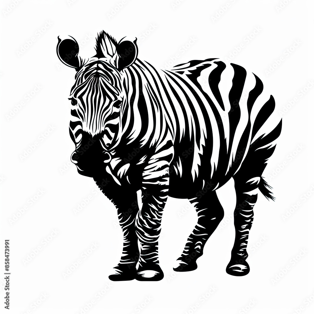 Fototapeta premium A black and white drawing of a zebra on a white background