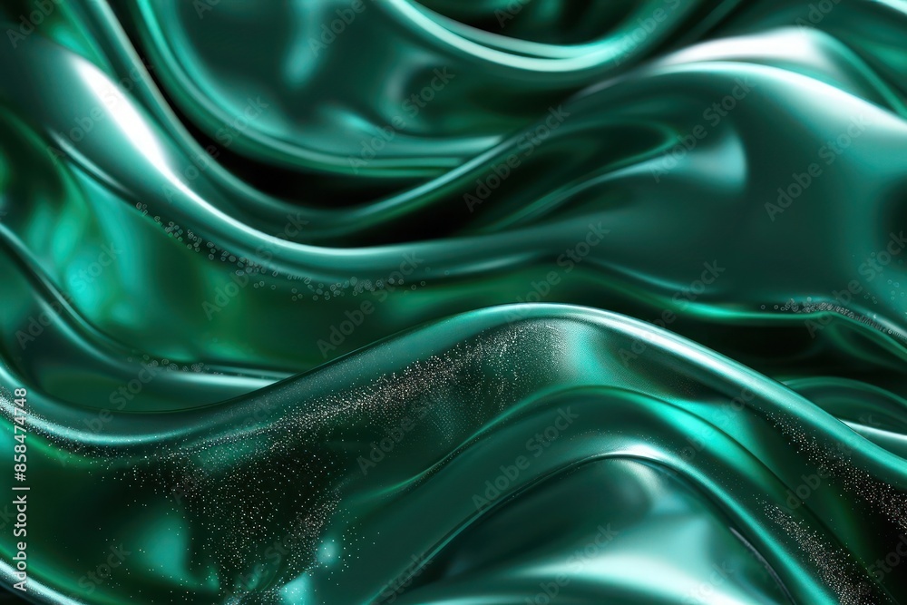 Fototapeta premium Abstract Background, a 3D abstract background featuring smooth gradient blurs in deep emerald green tones, highlighted with touches of shimmering silve