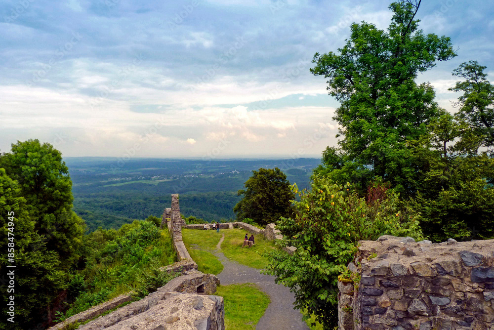 Fototapeta premium Germany, Königswinter. Landscape in the Siebengebirge, on the Rheinsteig, near the Löwenburg in the Siebengebirge Nature Park.August 13, 2010