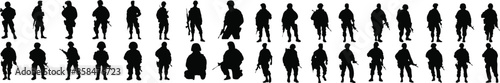 Army soldiers with sniper rifle on duty vector set. Warrior Legion Vector Troop Black Icon Guardian Platoon Emblematic Armed Force. Military tropes. Security person photo