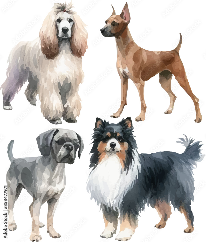 set with various dogs in watercolor style set with various dogs in watercolor style