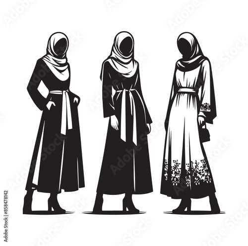 hijab style standing style vector illustration design silhouette