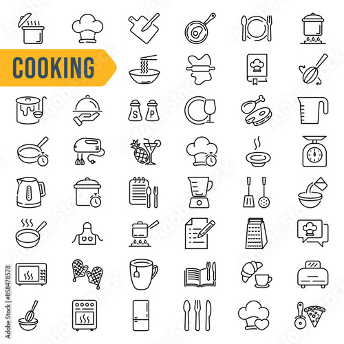 Cooking and kitchen icon set. Linear style. Vector illustration.