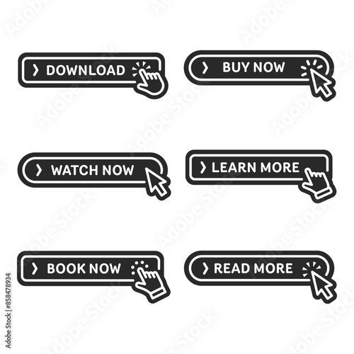 Click here button set. Silhouette style. Vector illustration.