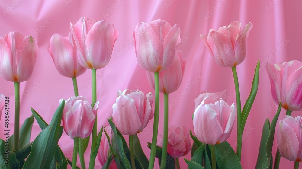 Pink tulips on a Valentine s Day themed pink backdrop Pink tulips on a Valentine s Day themed pink backdrop