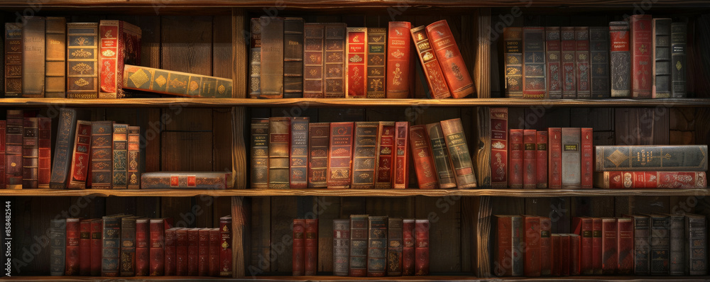 Cozy library background with wooden shelves, old books, and textured leather bindings. The warm, inviting scene evokes a sense of knowledge and comfort, perfect for literary or academic themes Cozy library background with wooden shelves, old books, and textured leather bindings. The warm, inviting scene evokes a sense of knowledge and comfort, perfect for literary or academic themes