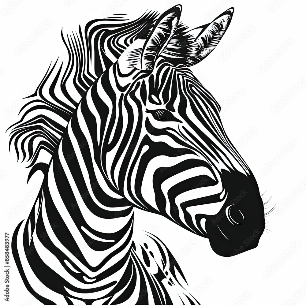 Fototapeta premium A black and white drawing of a zebra 's head