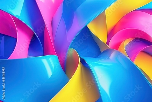 Abstract Background, a 3D abstract background with smooth, flowing geometric shapes in electric blue, neon pink, and bright yellow