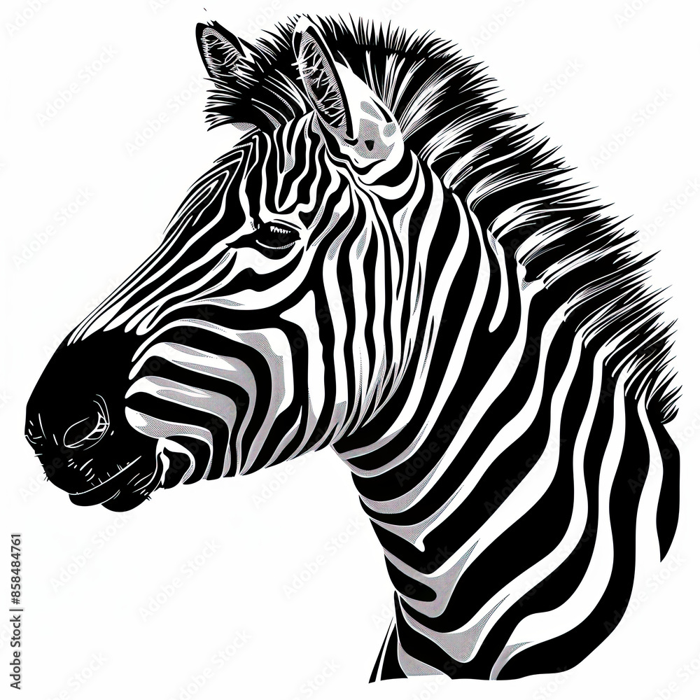 A black and white drawing of a zebra 's head A black and white drawing of a zebra 's head
