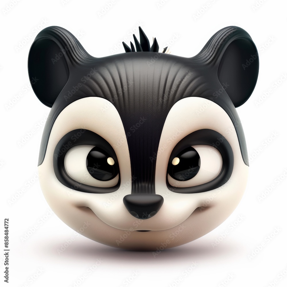 A cartoon skunks face, with a mischievous grin and big, curious eyes A cartoon skunks face, with a mischievous grin and big, curious eyes
