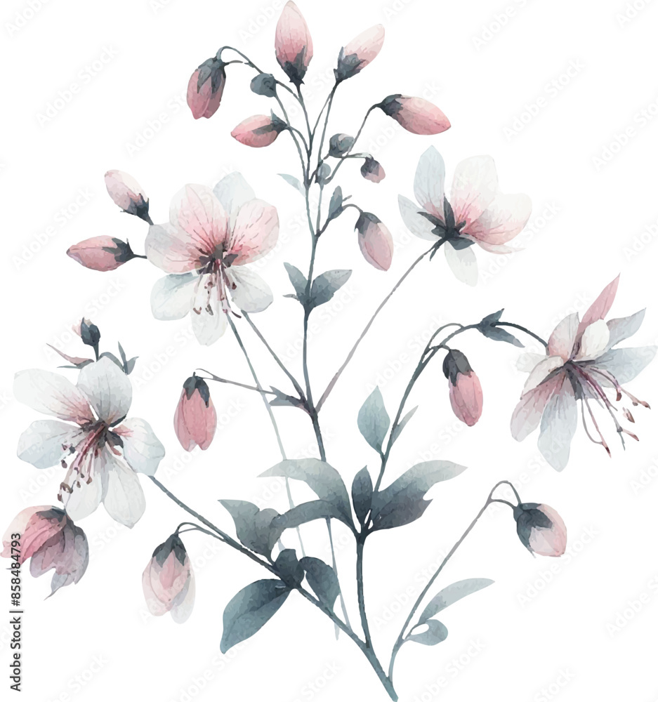 Obraz premium bush with white flowers in watercolor style