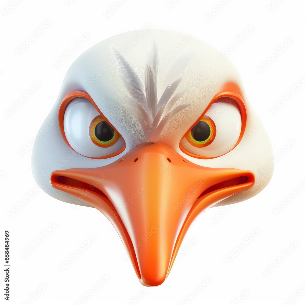 A close-up shot of a cartoon storks angry face A close-up shot of a cartoon storks angry face