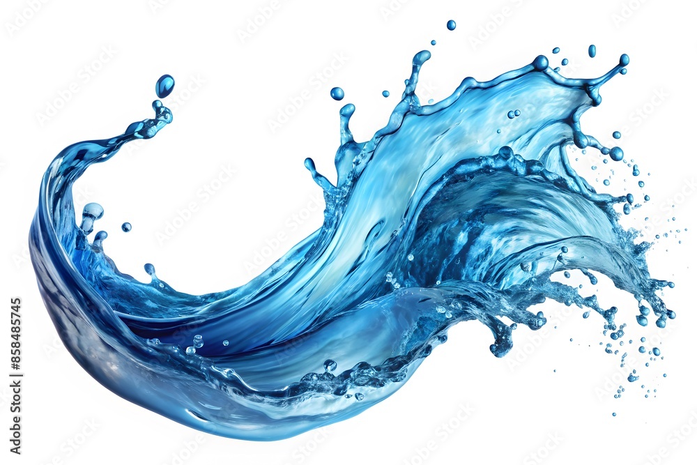 Obraz premium 3D Rendering Of A Blue Water Splash With Droplets Isolated On A White Background.