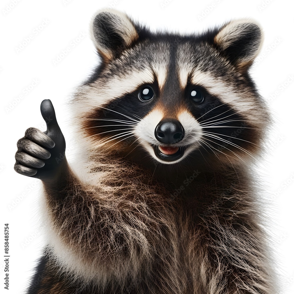 Obraz premium A raccoon giving a thumbs up isolated on white background
