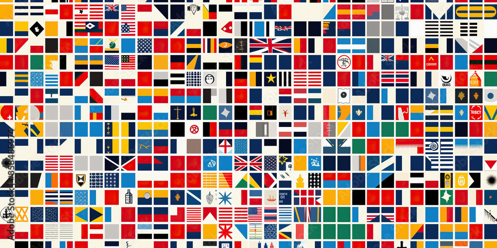 Fototapeta premium A colorful, abstract vector painting depicting a grid pattern of nautical signal flags