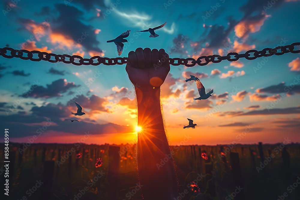 Silhouette man with chain Freedom, Worship and Pray.Repent of wrong ...