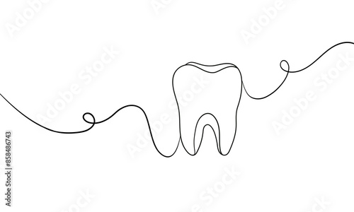 Teeth continuous line art drawing isolated on white background. Dentist. Teeth cleaning. Vector illustration