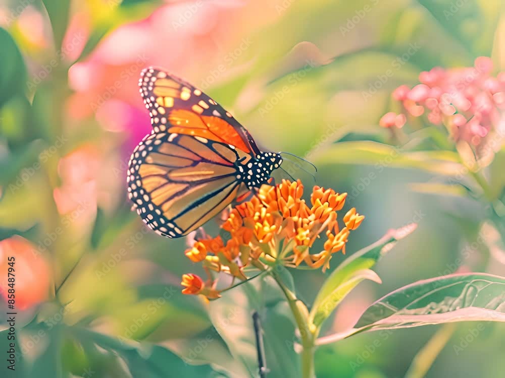 Butterflies fly to land on a flower, the butterfly sucks the flower juice Butterflies fly to land on a flower, the butterfly sucks the flower juice