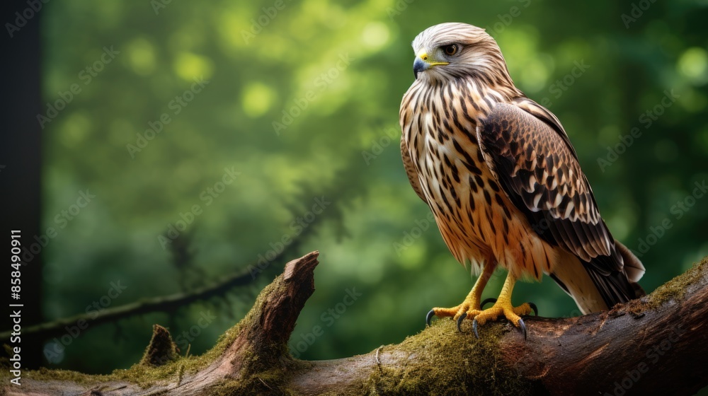 Perched eagle in a lush forest. Close-up wildlife photography. Perched eagle in a lush forest. Close-up wildlife photography.