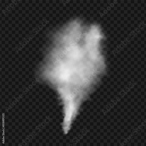 White smoke or fog isolated on transparent background. Vector realistic element steam or mist.