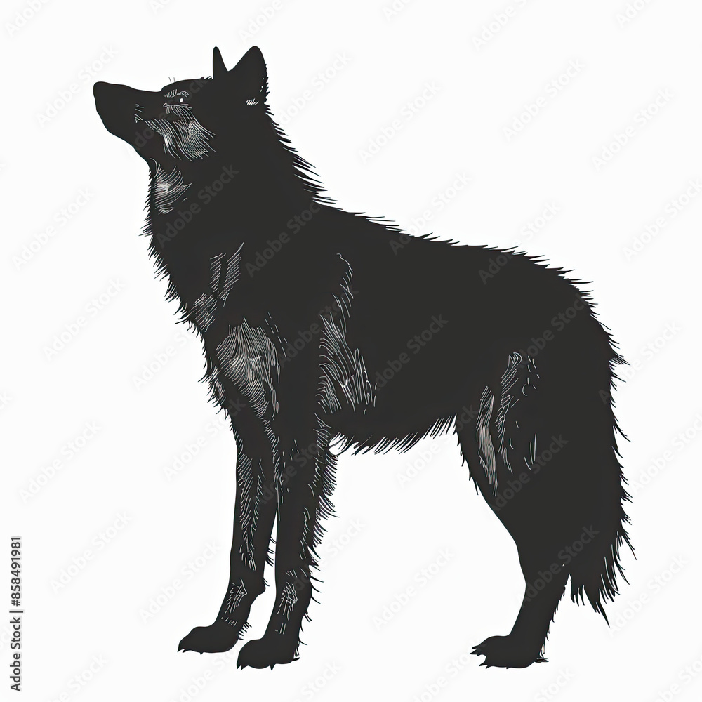 Fototapeta premium A black and white drawing of a wolf with its mouth open