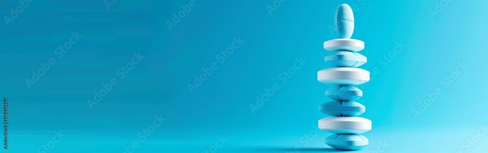 Balanced Blue and White Antibiotic Capsules on Blue Balanced Blue and White Antibiotic Capsules on Blue