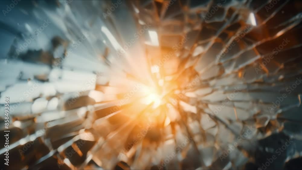 Shattered glass dreams and chaos caused by an explosive impact. Concept Shattered Glass, Explosive Impact, Chaos, Dreams