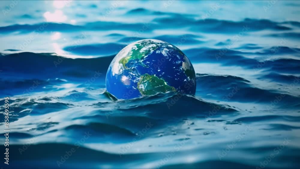 Close-up image of a blue earth globe submerged in deep sea water. Concept Underwater Photography, Blue Earth Globe, Deep Sea Exploration, Marine Environment, Close-up Shot Close-up image of a blue earth globe submerged in deep sea water. Concept Underwater Photography, Blue Earth Globe, Deep Sea Exploration, Marine Environment, Close-up Shot