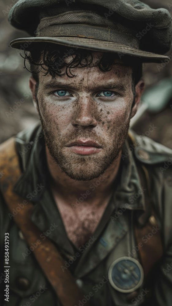 Australian WWI Soldier with Determined Gaze Australian WWI Soldier with Determined Gaze