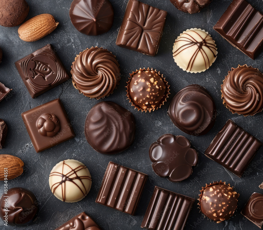 Advertising banner with chocolate.Chocolate flat lay.Top view, Copy space, Mock up. Advertising banner with chocolate.Chocolate flat lay.Top view, Copy space, Mock up.