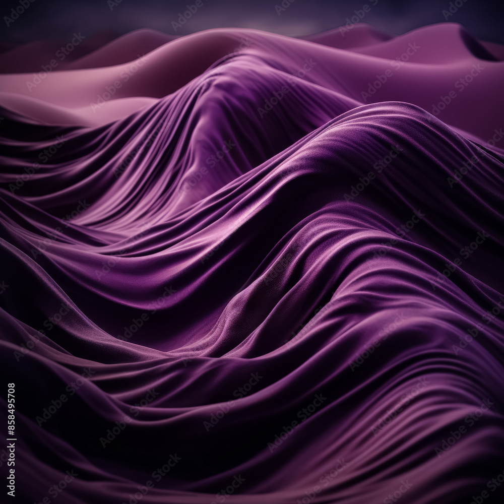 Fototapeta premium A purple fabric with a shiny texture. The fabric is folded and has a wave-like pattern