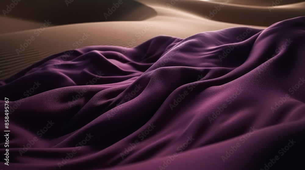 Fototapeta premium A purple fabric with a shiny texture. The fabric is folded and has a wave-like pattern
