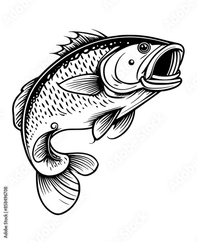 Fish, large mouth bass, simple kids coloring page, vector illustration.