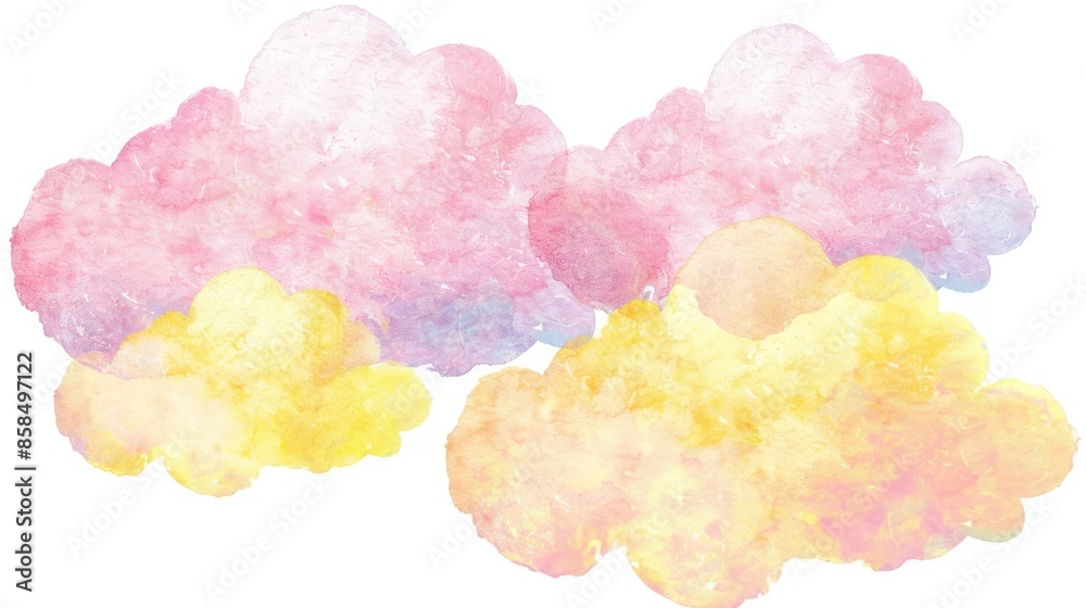 Watercolor Clouds in Pink and Yellow Hues Watercolor Clouds in Pink and Yellow Hues