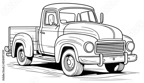Pickup truck for a children's coloring book, vector illustration.