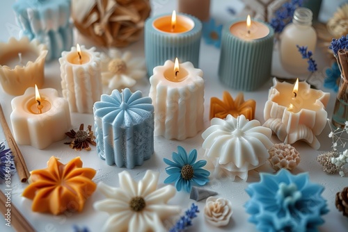 Handmade Scented Candles With Floral Designs photo