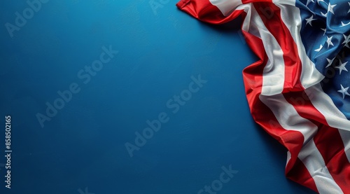 American Flag Draped Over Blue Background