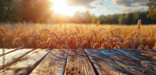 Wooden Tabletop In A Field At Sunset