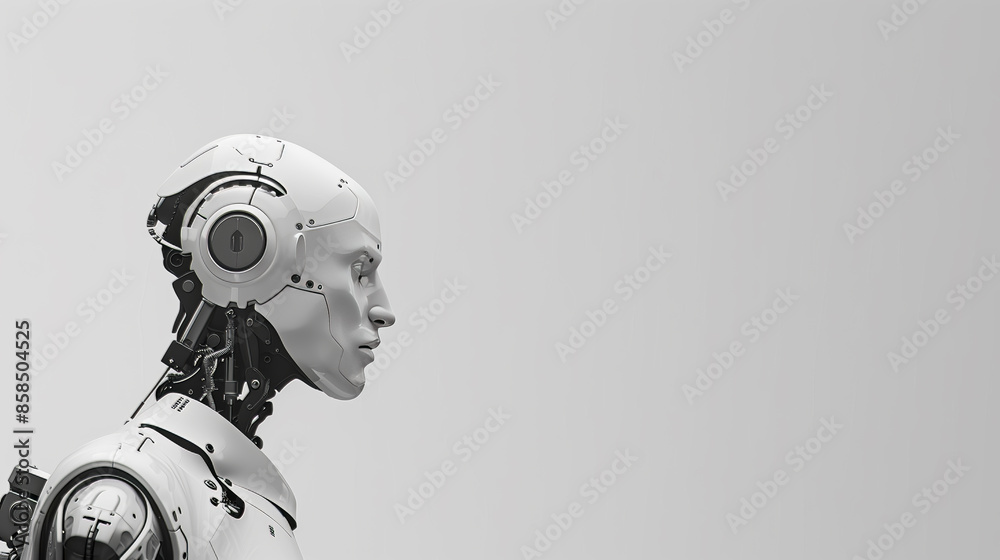 Side profile view of an advanced humanoid robot with intricate details, set against a plain gray background, showcasing futuristic technology.
Side profile view of an advanced humanoid robot with intricate details, set against a plain gray background, showcasing futuristic technology.