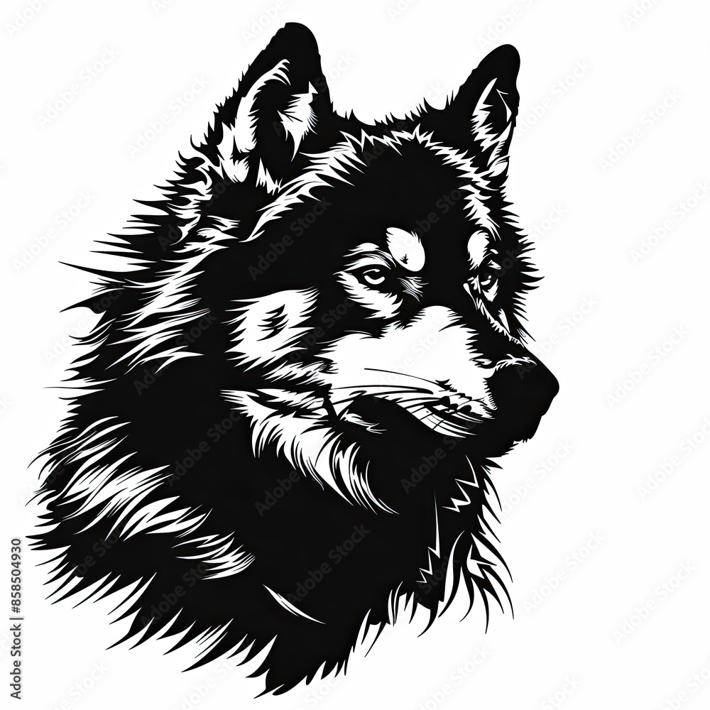 A black and white drawing of a wolf 's head A black and white drawing of a wolf 's head