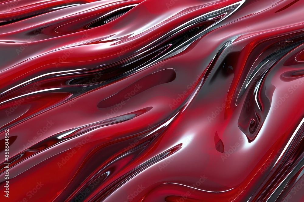 Abstract Background, a 3D abstract background displaying fluid waves in deep ruby red tones, accented with reflective silver streaks Abstract Background, a 3D abstract background displaying fluid waves in deep ruby red tones, accented with reflective silver streaks