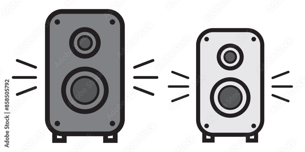 Speaker icon set. bluetooth music audio speaker box vector symbol in black filled and outlined style. Speaker icon set. bluetooth music audio speaker box vector symbol in black filled and outlined style.