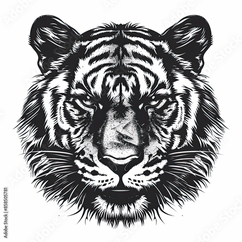 A black and white drawing of a tiger 's face