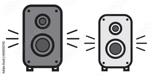 Speaker icon set. bluetooth music audio speaker box vector symbol in black filled and outlined style.