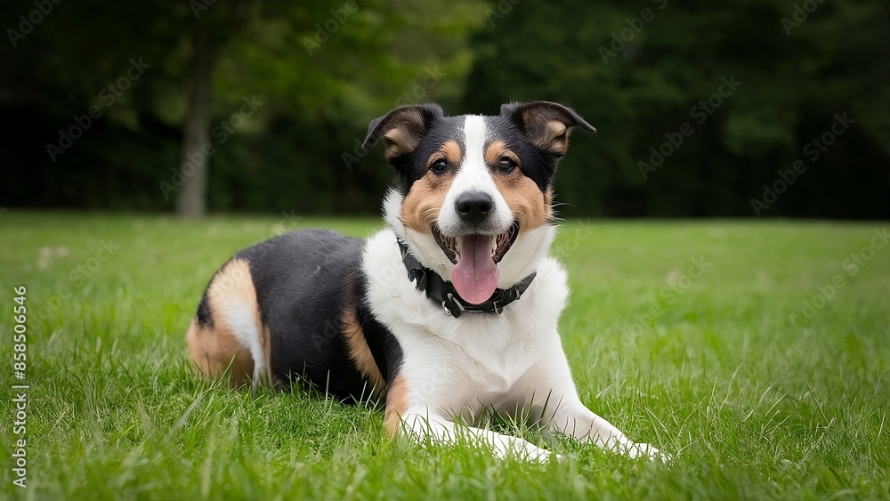 On the grass of a park. a dog On the grass of a park. a dog