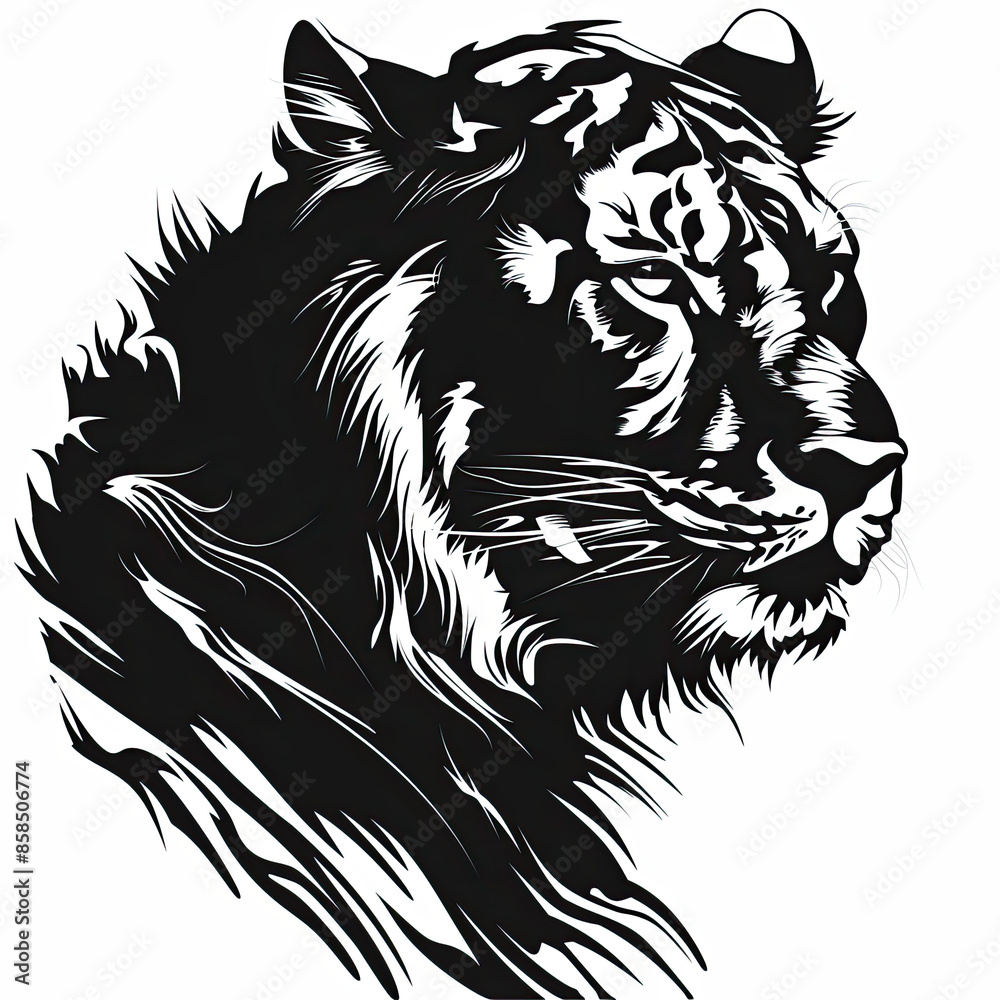 Obraz premium A black and white drawing of a tiger 's head