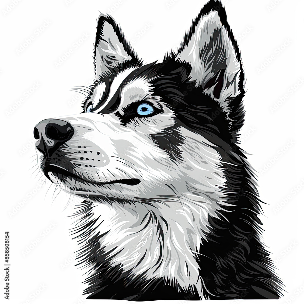 A black and white drawing of a siberian husky dog A black and white drawing of a siberian husky dog