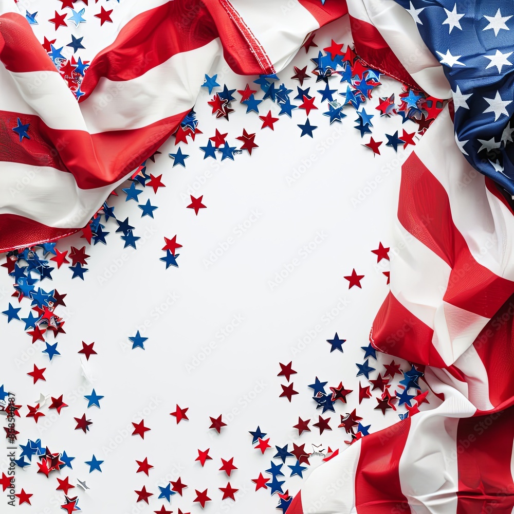 Obraz premium Festive Flowing American Flags with Stars Background