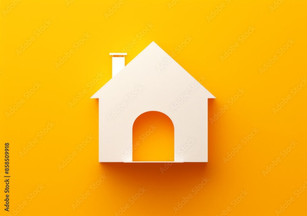 Simple 3D Rendering of House Shape on Orange and White Background Simple 3D Rendering of House Shape on Orange and White Background